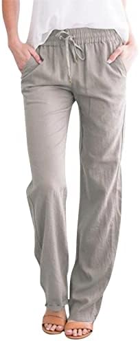 Calças de linho para mulheres 2023 Ciça alta calças casuais desenhando calças de perna larga elástica calças retas longas e