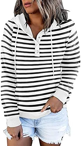 Hoodies de bloco colorido feminino Tops tira de manga comprida Imprimir impressão casual Button Sullover Sweatshirt com bolso
