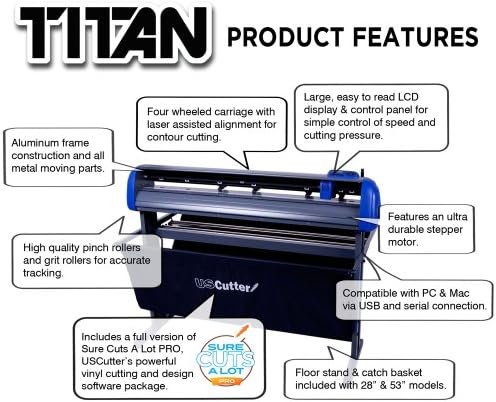 USCUTTER TITAN CUTADOR de vinil de 28 polegadas com software de corte de suporte, cesto e vinilmaster