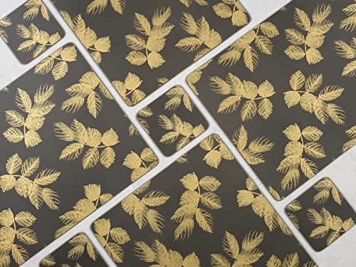 Pimpernel Sara Miller London As folhas gravadas em cinza escuro Placemats | Conjunto de 4 | Tapetes resistentes ao calor | Placa
