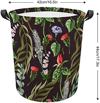 Bolsa de lavanderia de flores tropicais e selvagens com alças cestas de armazenamento à prova d'água em redonda dobrável