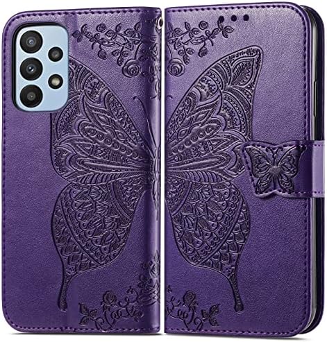 Oopkins Case Compatível com Samsung Galaxy A23 4G Caixa de carteira de couro PU com ranhuras de cartas Tampa de proteção magnética para o Samsung Galaxy A23 4G Butterfly Purple Purple SD