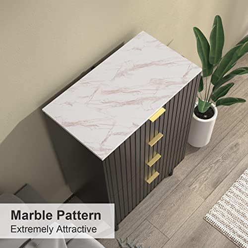Cleda de 4 gaveta UEV, cômoda branca para quarto, cômoda com imitação de textura de mármore e alças de metal dourado para quarto,