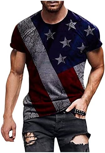 T-shirt de estrelas e listras impressas para homens American Flag USA Independence Day 4 de julho Tee camiseta Soldier Manga curta