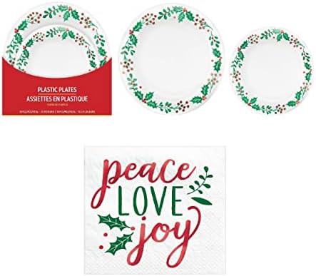 Placas de papel de natal plástico e guardanapos de pacote- 36 peças totais, incluindo 20 placas de plástico e 16 guardanapos