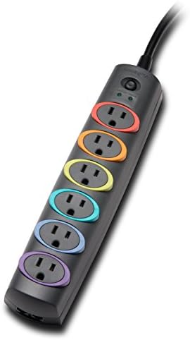 Kensington SmartSockets 6 outlet, cordão de 8 pés e 1260 Joules Protector de surto premium arco-íris