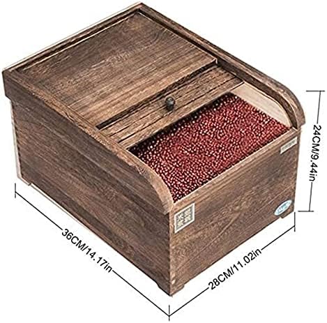 Caixa de armazenamento de arroz de armazenamento de alimentos Syzhiwujia com tampa, recipiente de grãos de caixa de armazenamento de arroz de 10 kg com medição de madeira de copo de copo de madeira, armazenamento de cozinha e organização caixa de armazenamento de arroz