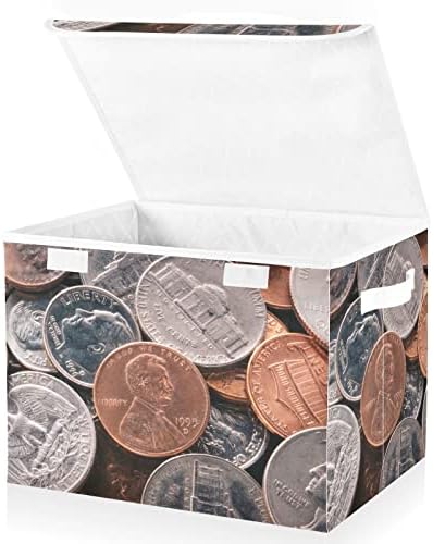 Dinheiro Coins Bins de armazenamento com tampas para organizar cesta de armazenamento de callpsible decorativo com alças Oxford Ploth Storage Cube Box for Room