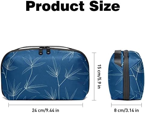 Bolsa de maquiagem, bolsa de cosméticos, organizador de bolsa de maquiagem à prova d'água, folhas de bambu artístico azul