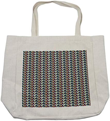 Bolsa de compras de ondas de Ambesonne, colorido padrão de repetição geométrica de moda clássica de formatos em zigue-zague,