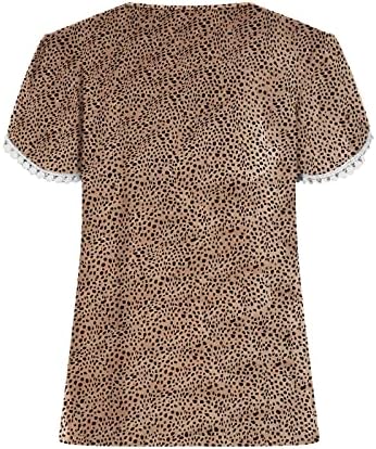 Tampa de ajuste relaxado com estampa de leopardo para o outono feminino verão de manga curta de bote de pescoço spandex
