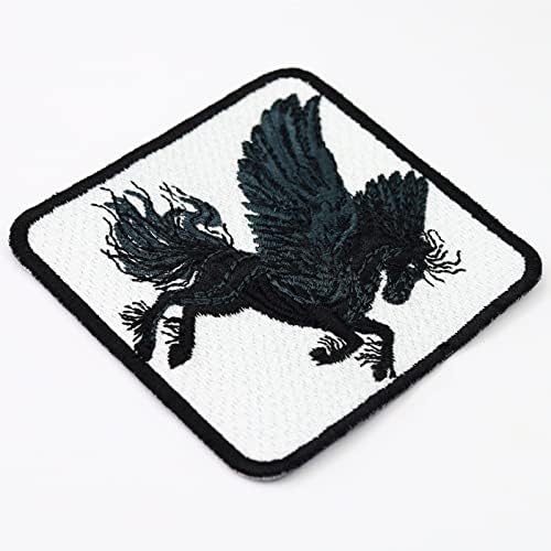 Black Pegasus Sew on Patch - Ferro de cavalo alado divino em manchas da mitologia grega - fãs de rapper preto PEGASUS - Atualizar