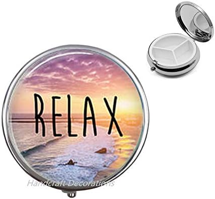 Relaxe a caixa da pílula de cúpula de vidro náutico, caixa de comprimidos de praia, joias de palavras, caixa de comprimidos de citação de relaxamento.f109