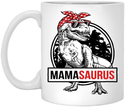 Mama Mug - Mamasaurus T -Rex Dinosaur Funny Mama Saurus Família Copo Combinante para o Dia das Mães/Dia dos Pais - Caneca de Café