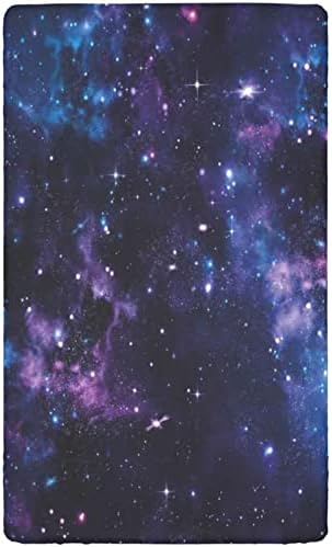 Espaço com temas de mini folhas de berço, lençóis de berço portáteis Criança de colchão de colchão de colchão de colchão ou lençol de criança, 24 “x38“, azul roxo escuro
