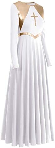 Mulheres Metálicas Cruzada Liturgical Vestido de Dança Lyrical Dance Awear Color Block Comprimento completo Costumo