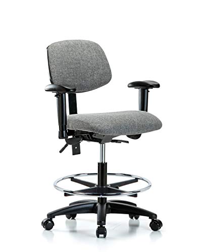 Labtech Seating LT42500 Cadeira de bancada média, tecido, base de nylon - inclinação, braços, anel de pé cromado, rodízios,