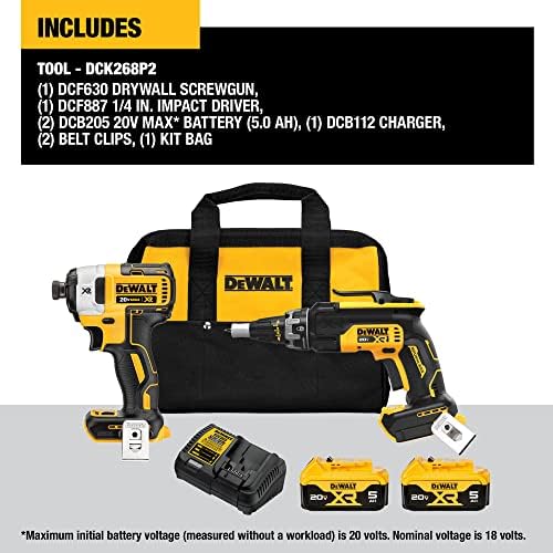 Dewalt 20V Max XR Drywall parafuso Pistola e driver de impacto, kit de combinação de ferramentas elétricas, 2 baterias e carregador