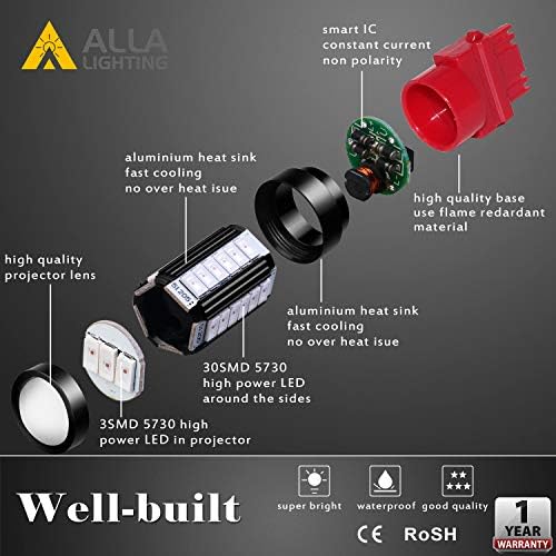 Iluminação Alla 2800lm 3156 3157 Luzes de freio estroboscópicas LED Bulbos, Red Pure Red Xtreme Super Bright T25 Cual 5730 33-Smd