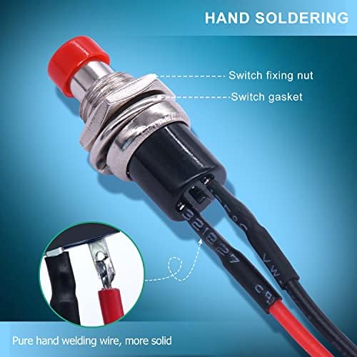 TWIDEC/10PCS 1A 250V AC 2 pinos SPST RED Normal Open Mini Momentary Push Button Switch com fios pré-soldados PBS-110-XR