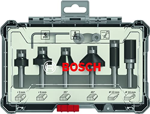 Bosch Professional 2607017469 Cutter de borda e borda definido de 6 peças para madeira para o roteador Shank de 8 mm