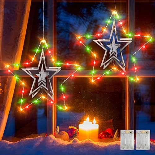 Janela de Natal Luzes de 2 pacote 2 pacote de bateria LED Decorações de janela de Natal iluminadas, luzes de Natal à prova d'água Luzes