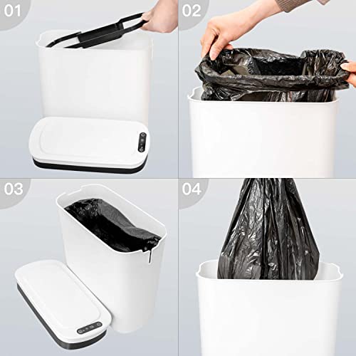Lata de lixo do banheiro com tampa, 3 galões de lata de lixo do sensor de movimento automático sem toque, lixeira de