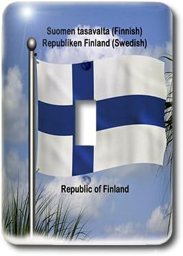 3drose lsp_58799_1 bandeira acenando contra o céu com a República da Finlândia escrita em inglês, finlandês e sueco, interruptor