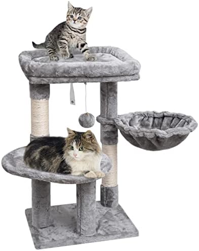 Syandlvy pequena árvore de gatos para gatos internos, torre de gatos moderna com postagem de arranhões para gatinhos, suporte