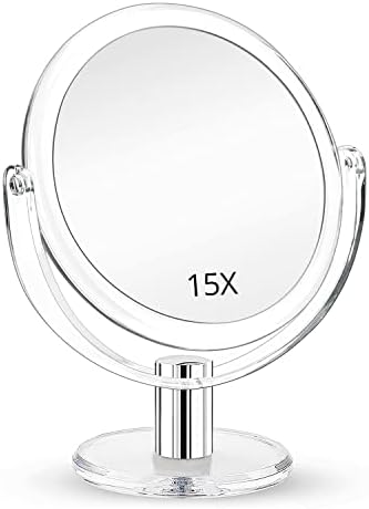 Espelho de maquiagem de ampliação de Fabuday 1x & 15x - espelho de vaidade de mesa de dupla face com ampliação, espelho