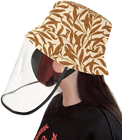 Chapéu de proteção para adultos com escudo facial, chapéu de pescador anti -sun tap, folhas de outono vintage marrom