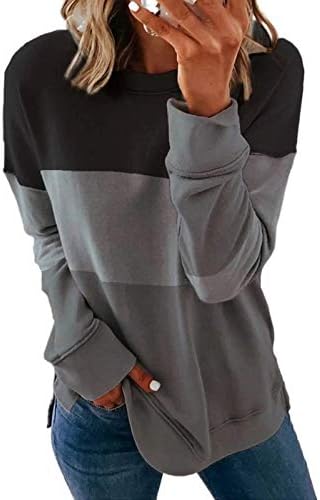 Pullover de túnica feminino Top 2023 Moda Plus Size Cor Comparação de manga longa Camiseta casual Slim Fit Sweatshirt Top