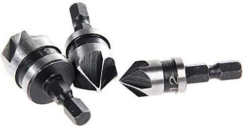 TAMECO 3PCS/Set 90 graus 1/4 Hex 5 Flauta Chanking Deburing Controcante Bit Bit Mill Cutters for Metal Woodworking Tool 12-19mm