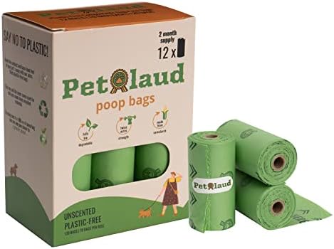 Pet Laud Dog Sacos de cocô Biodegradável, sacos de cocô de cães compostáveis, sacos de lixo de cães de amido de milho, sacos de resíduos ecológicos para animais de estimação, à prova de vazamentos, sem perfume