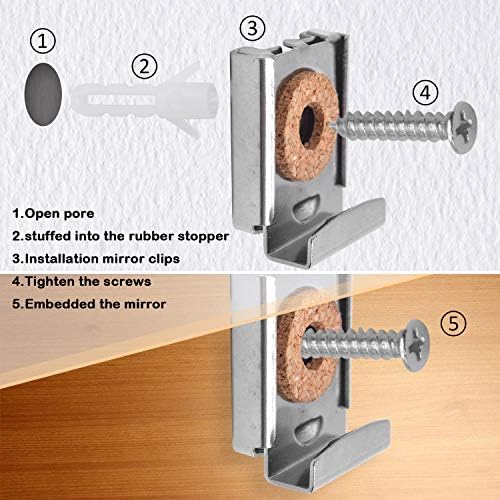 Clipes de cabide espelho, 2 conjuntos de clipes de montagem de espelho sem moldura, clipes de espelho com mola de metal