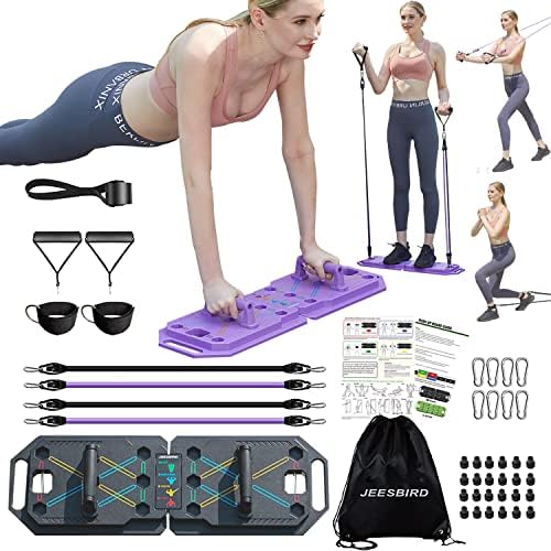 Jeesbird Push Up Board com bandas de resistência. Dobrando o fitness de 20 em 1 em 1, alças de push -up para o piso, treinamento