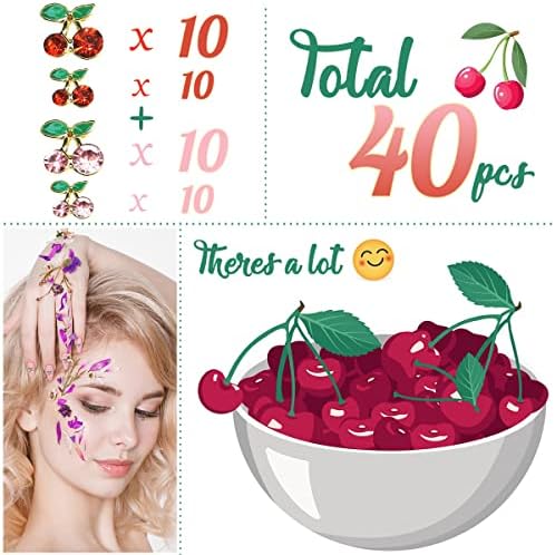 40 PCs 3D Cherry Nail Charms Cherry Nail Rhinestones Art Gems Shiny Gems Unhas Luxo de Cristão de Diamante de Frutas