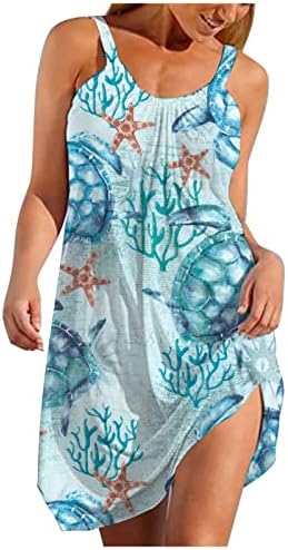 Moda feminina Casual Summer Summer Prinha de praia solta o Vestido de pescoço