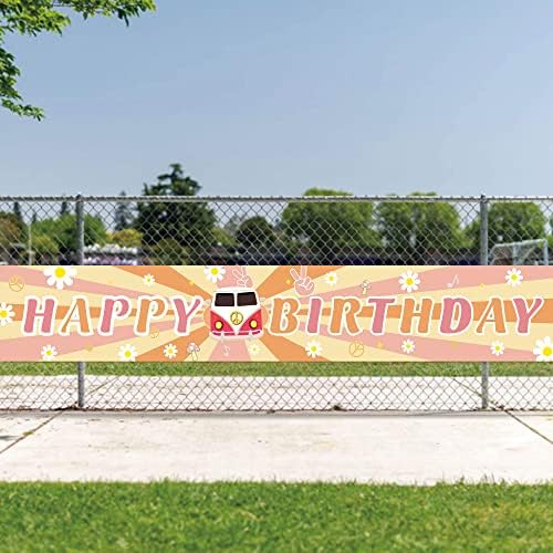 LooLo Groovy Feliz Aniversário Banner Longo com 118x19,7 polegadas, Retro Hippie Boho Girl Birthday Party Decorações,