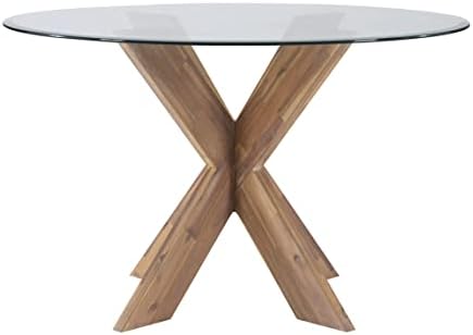 Powell Natural Wood Glass Top Parnell x Base Dining Table
