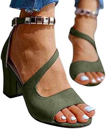 Sandálias de salto grossa para mulheres tira de tornozelo metal slides sapatos de verão elegante sandálias de festa de sandália