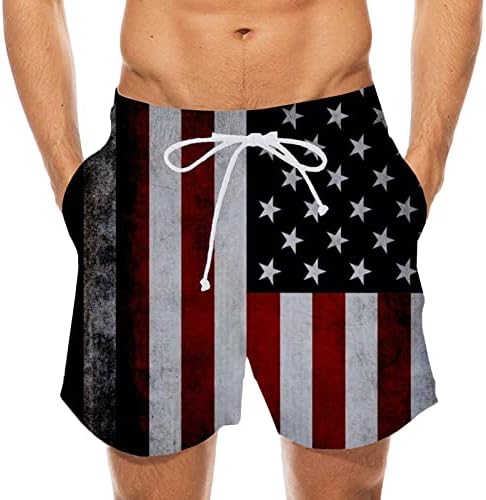 Shorts de ginástica para homens Independence Dia da bandeira listrada shorts de estampa elástica de cintura de cintura de praia de 7 anos masculino