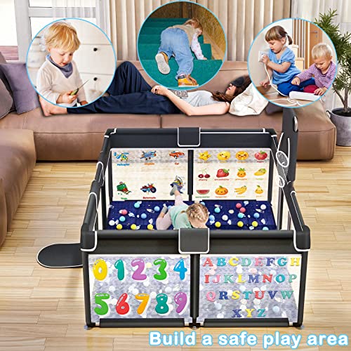 Baby Playpen com Play Mat, Playpen extra grande de 71x51 ″ com portão, cerca de bebê interno e externo, quintal anti-queda