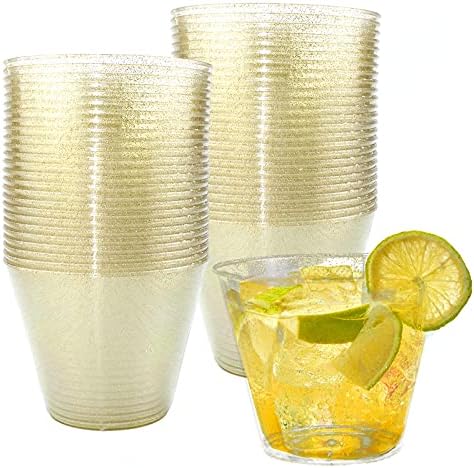 Mr.FOAM 25pcs 9 oz de copos de plástico de ouro, xícaras de festa descartáveis ​​de ouro de ouro claro copos de plástico