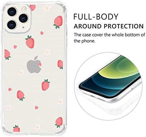 Caixa de telefone de padrão de morango compatível com iPhone 11, estojo de proteção de corpo inteiro de corte de morango rosa