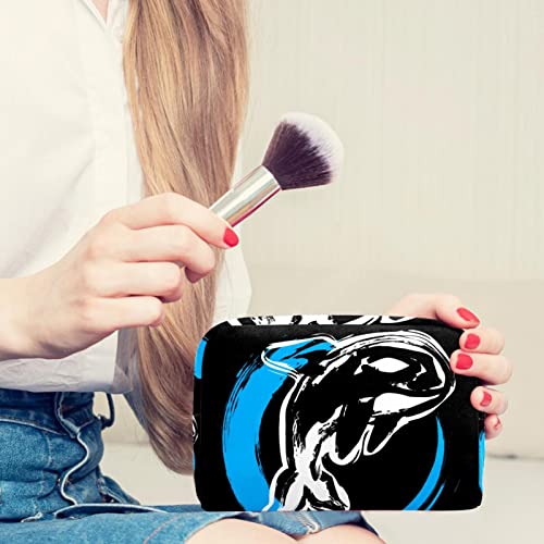 Black Killer Whale Orca Small Makeup Bag Pouch para bolsa de viagem para viagens de viagem Bolsa de higiene pessoal portátil para mulheres Presentes de meninas