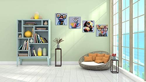 Arte da parede de lona de animais modernos Arte da parede PANDA PANDA FELIZ CAT com óculos pintando obras de arte 4 Panles Picture