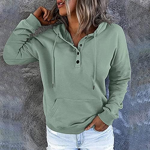 Hoodies wksclpai para mulheres cair e inverno pullover casual moletons de botão de colarinho com capuz com bolsos