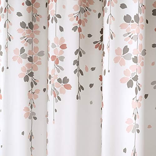 Decoração Lush Weeping Flower Curtain Fabric Floral Vine Print Design, 72 x 72, Blush & Gray