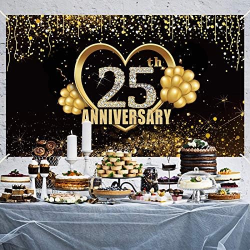 Yoaokiy feliz 25º aniversário do kit de decoração de sinal de faixa, suprimentos de festa de aniversário de 25º aniversário